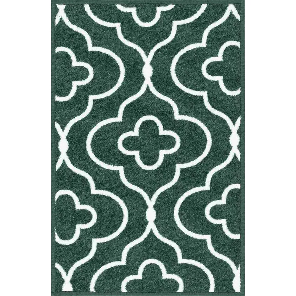 Havana Emerald Quatrefoil Anti Slip Door Mat - Green, Nylon