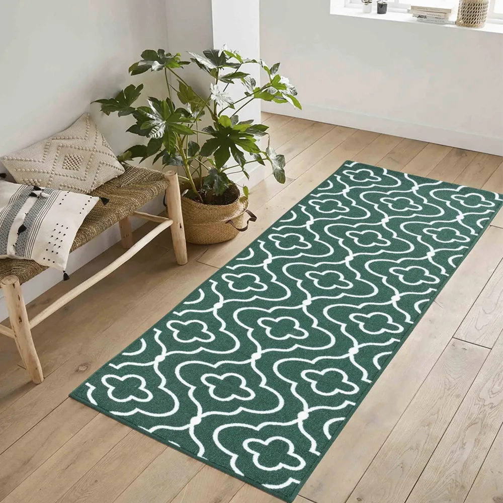 Havana Emerald Quatrefoil Anti Slip Door Mat - Green, Nylon