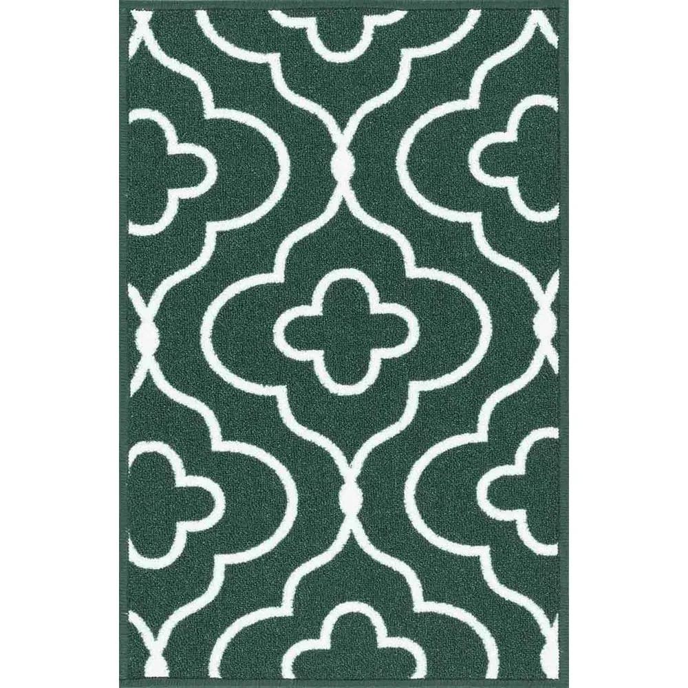 Havana Emerald Quatrefoil Anti Slip Door Mat - Green, Nylon image