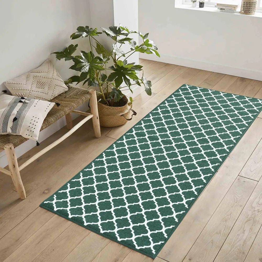 Havana Emerald Trellis Anti Slip Door Mat - Green, Nylon