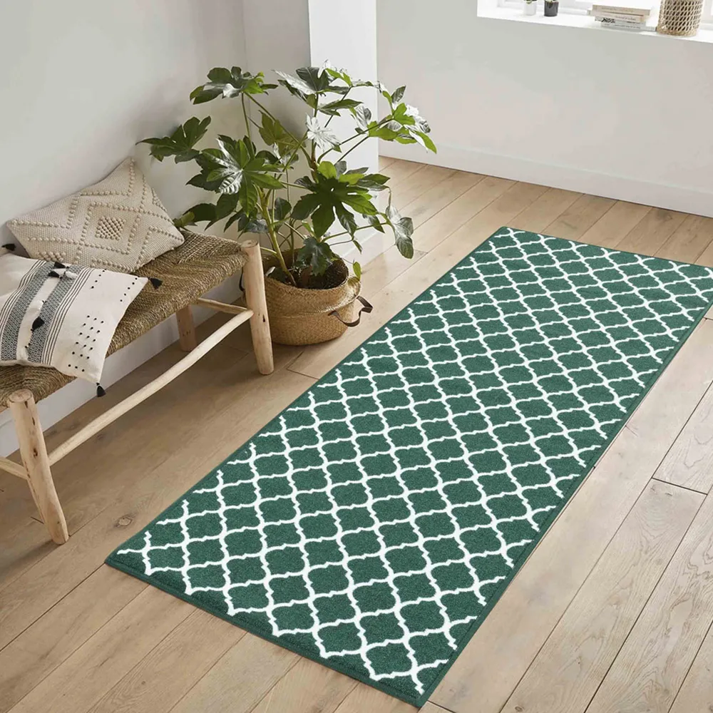 Havana Emerald Trellis Anti Slip Door Mat - Green, Nylon