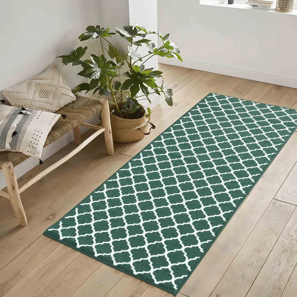 Havana Emerald Trellis Anti Slip Door Mat - Green, Nylon
