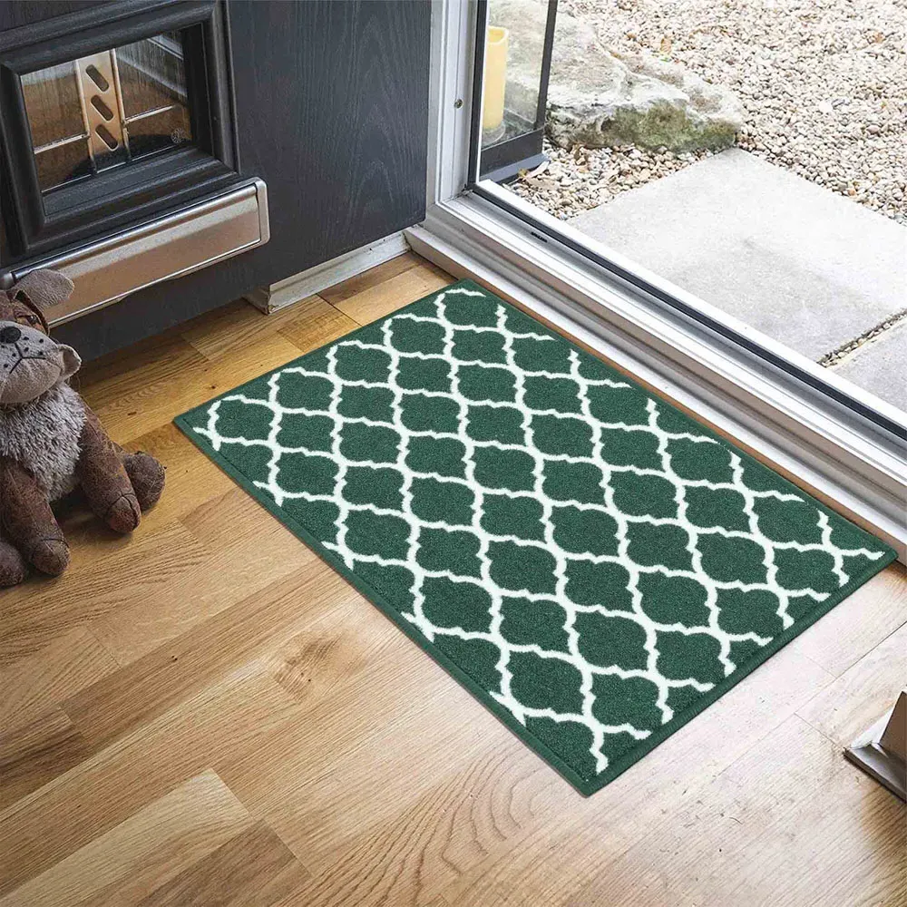 Havana Emerald Trellis Anti Slip Door Mat - Green, Nylon