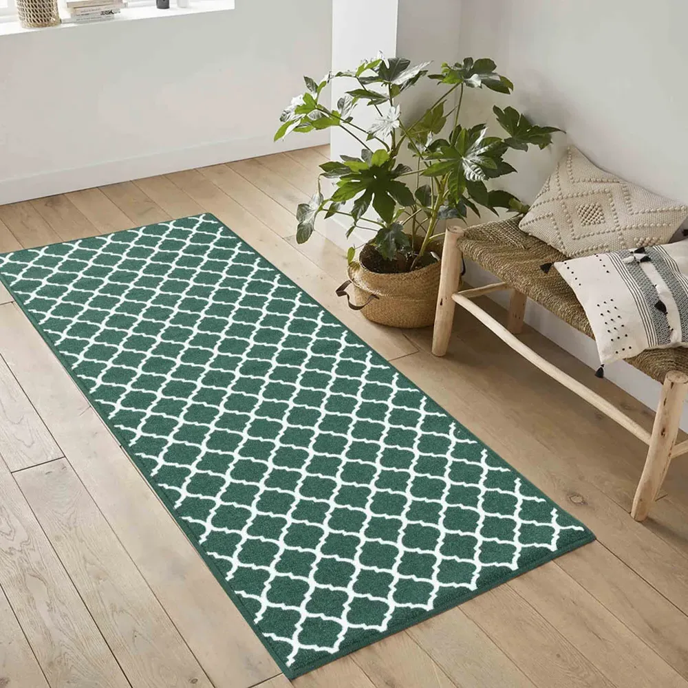 Havana Emerald Trellis Anti Slip Door Mat - Green, Nylon
