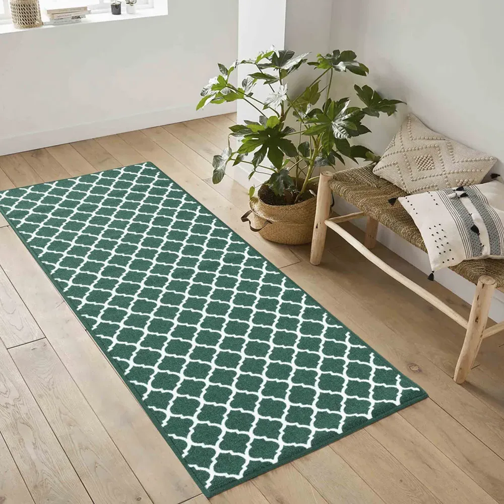 Havana Emerald Trellis Anti Slip Door Mat - Green, Nylon
