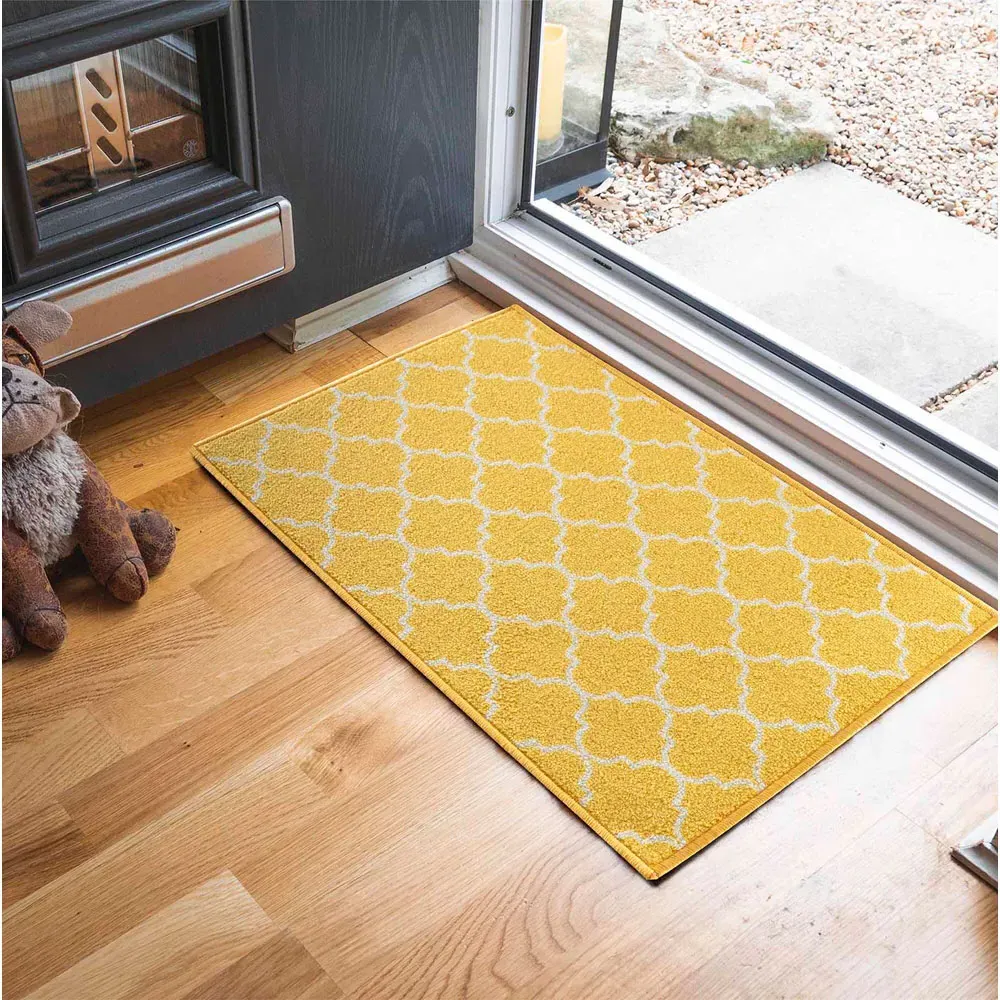 Havana Gold Trellis Anti Slip Door Mat - Gold, Nylon