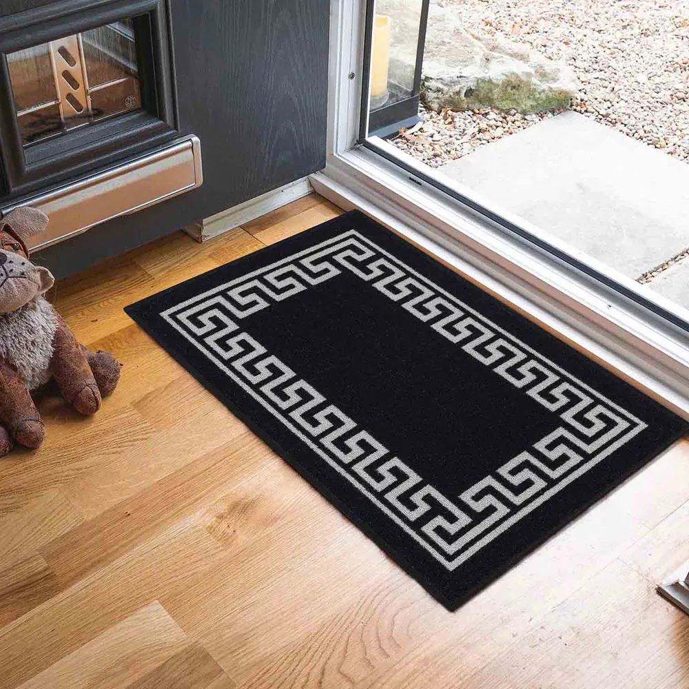 Havana Greek Key Anti Slip Door Mat - Black, Nylon