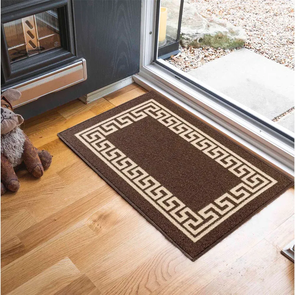 Havana Greek Key Anti Slip Door Mat - Brown, Nylon