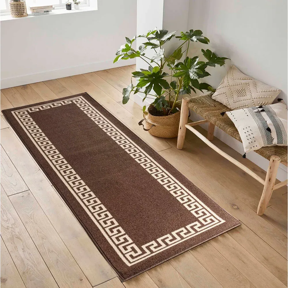 Havana Greek Key Anti Slip Door Mat - Brown, Nylon