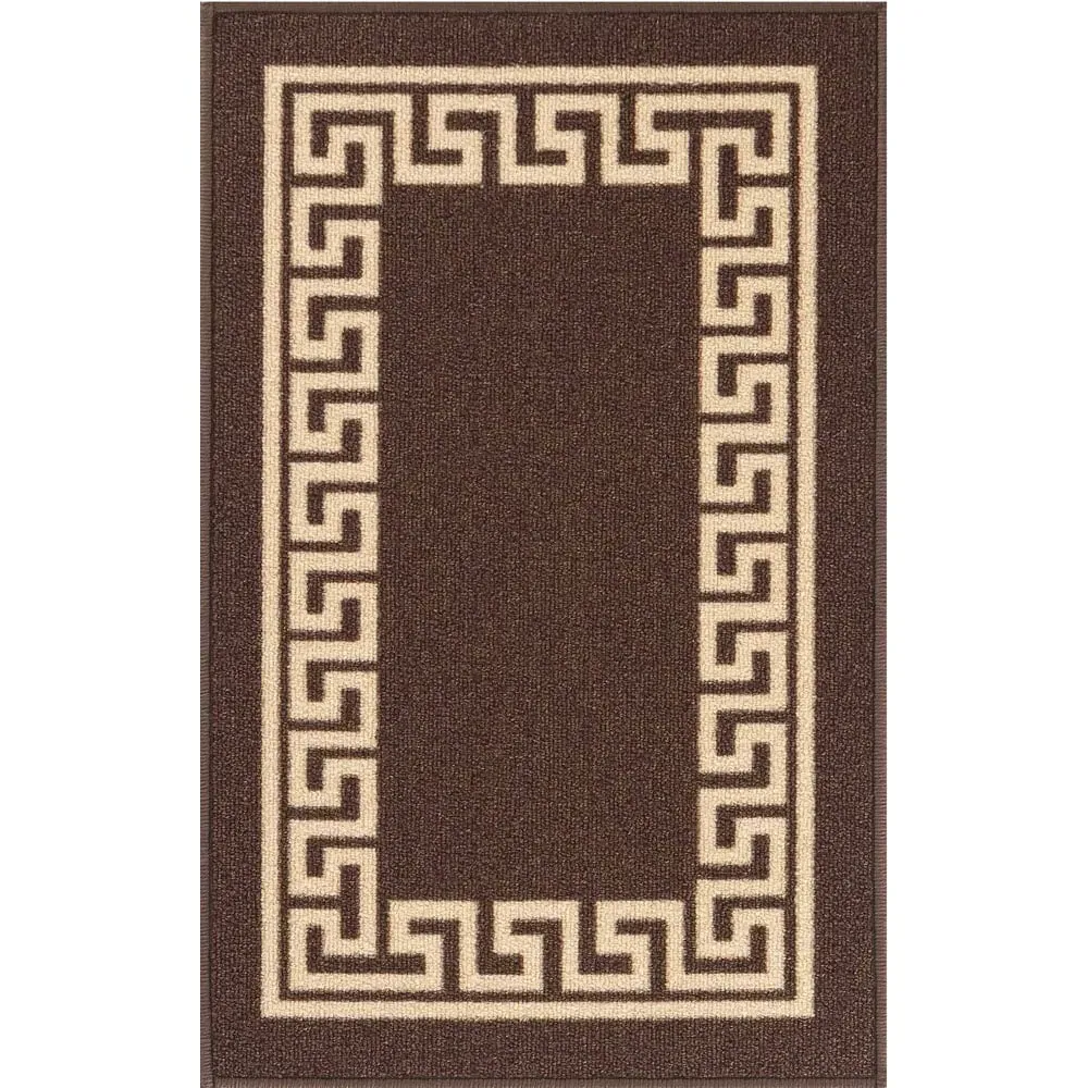 Havana Greek Key Anti Slip Door Mat - Brown, Nylon