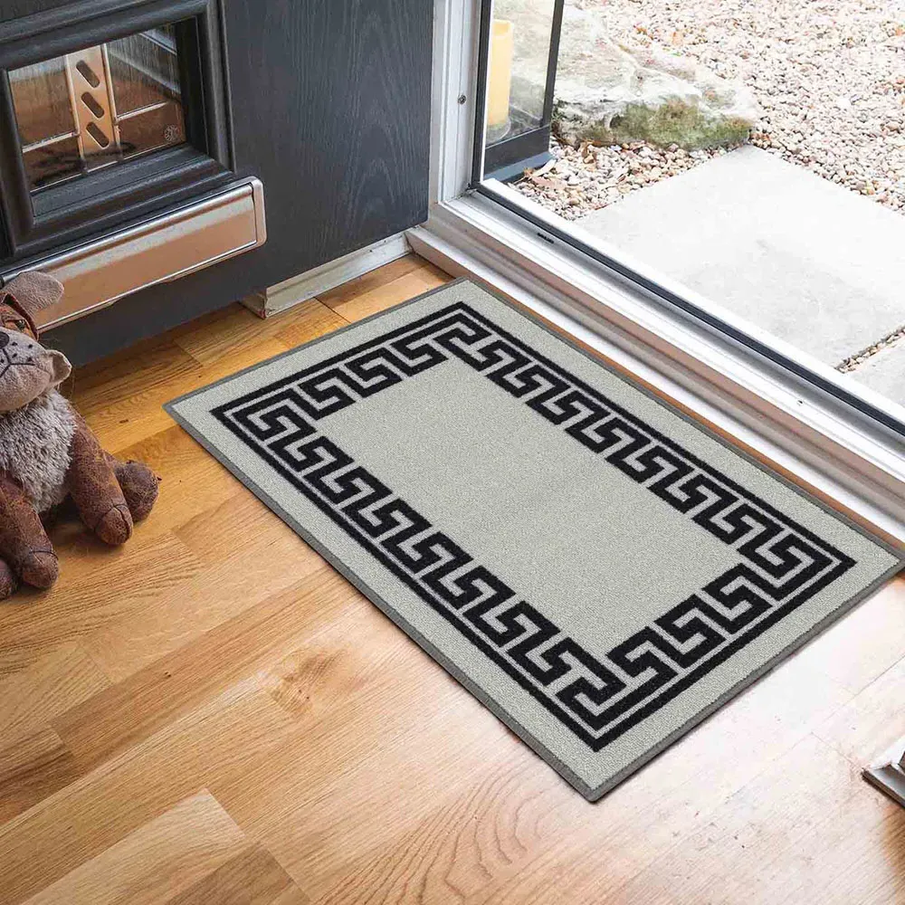 Havana Greek Key Anti Slip Door Mat - Grey, Nylon