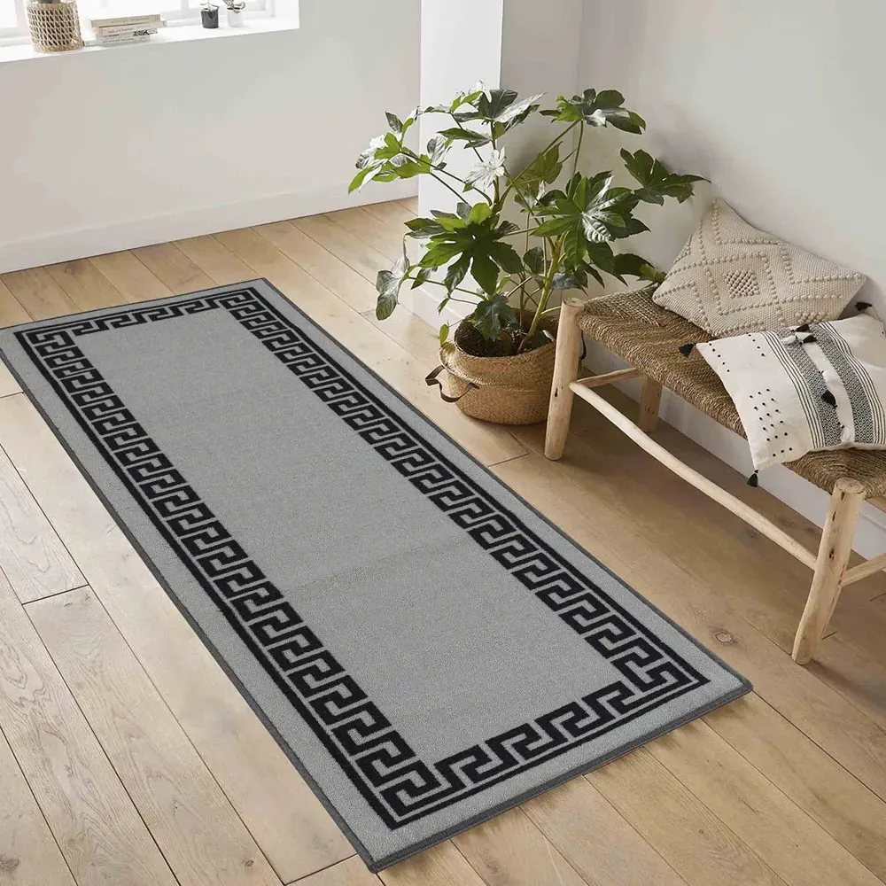 Havana Greek Key Anti Slip Door Mat - Grey, Nylon
