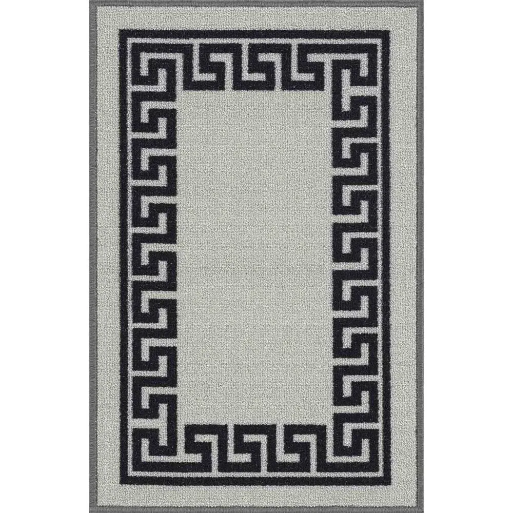 Havana Greek Key Anti Slip Door Mat - Grey, Nylon
