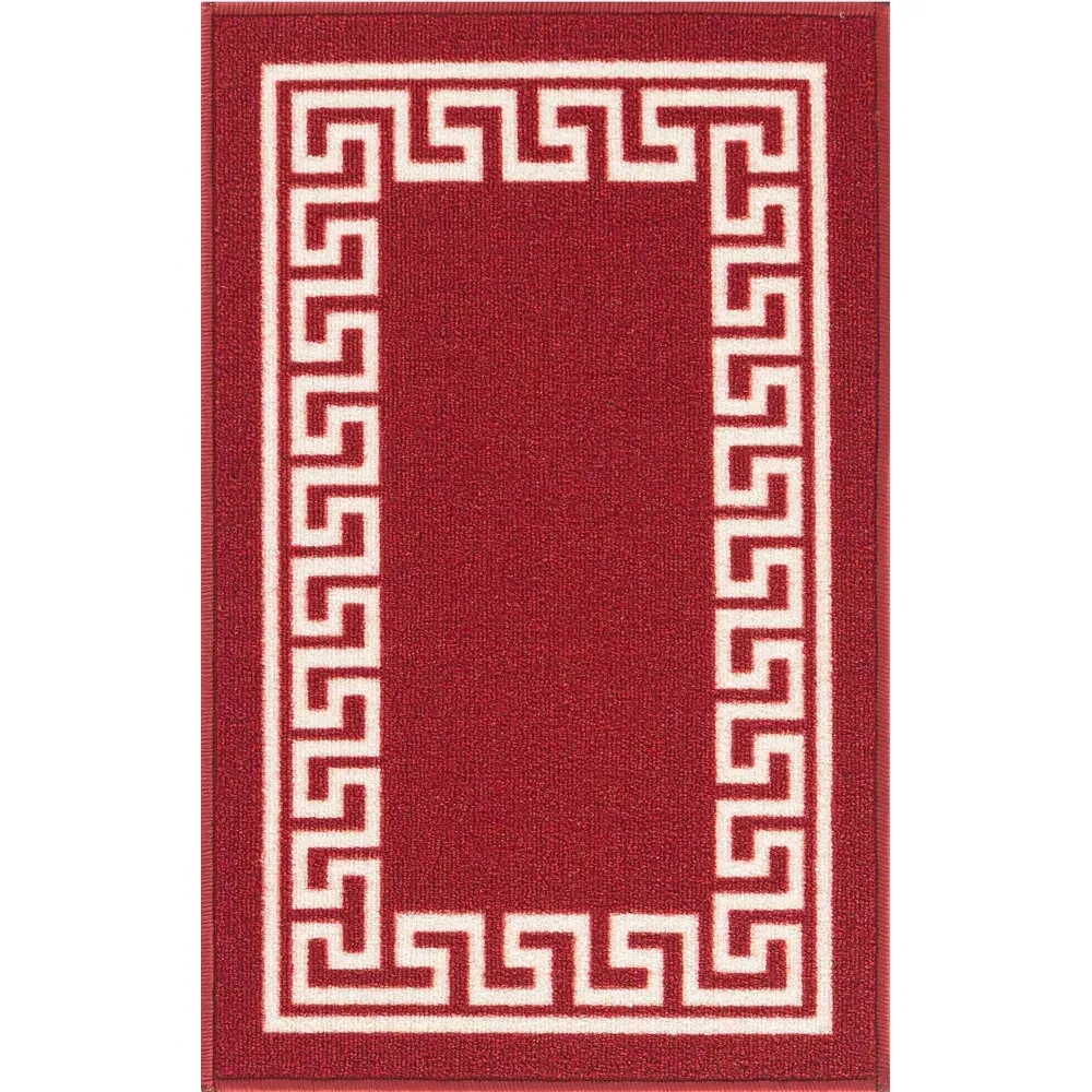 Havana Greek Key Anti Slip Door Mat - Red, Nylon