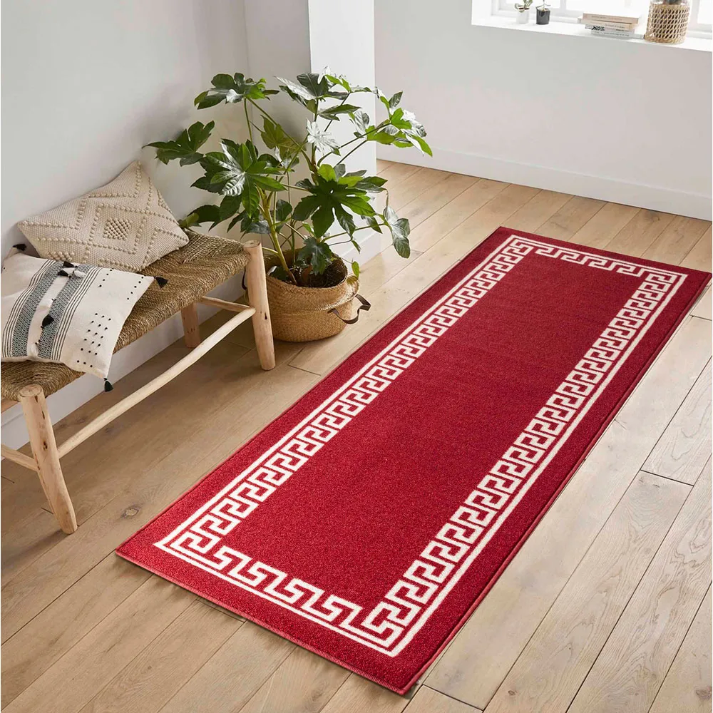 Havana Greek Key Anti Slip Door Mat - Red, Nylon