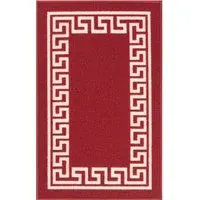 Havana Greek Key Anti Slip Door Mat - Red, Nylon