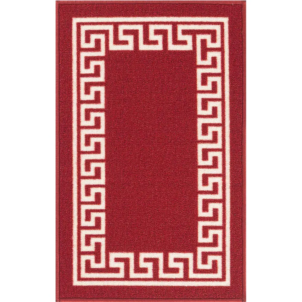 Havana Greek Key Anti Slip Door Mat - Red, Nylon