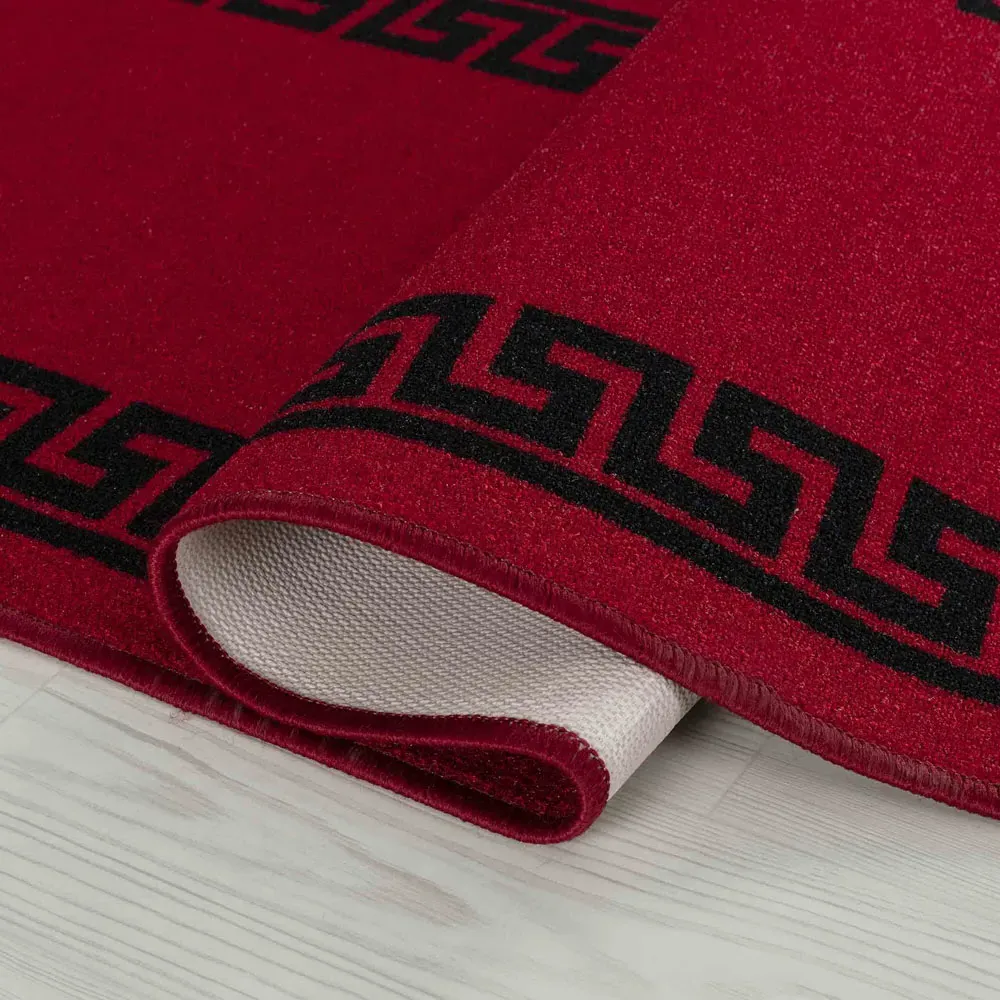 Havana Greek Key Anti Slip Door Mat - Red, Nylon