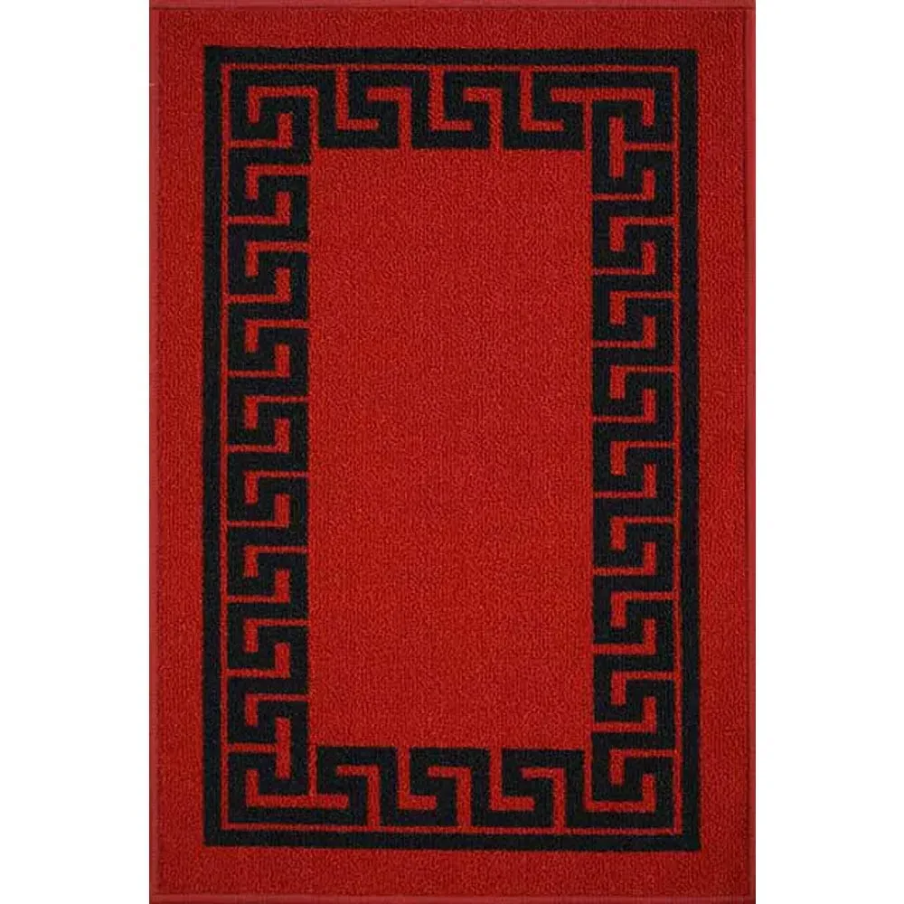 Havana Greek Key Anti Slip Door Mat - Red, Nylon