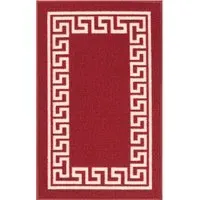 Havana Greek Key Anti Slip Door Mat - Red, Nylon