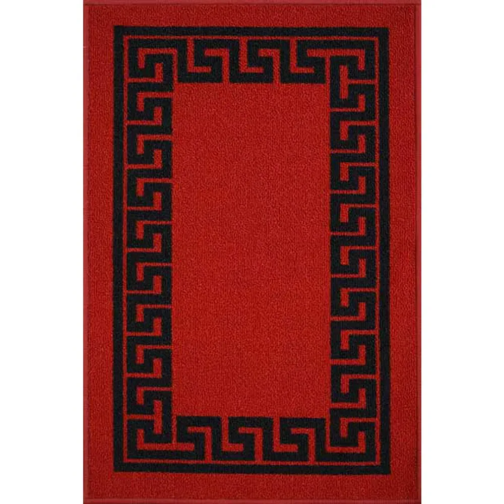 Havana Greek Key Anti Slip Door Mat - Red, Nylon