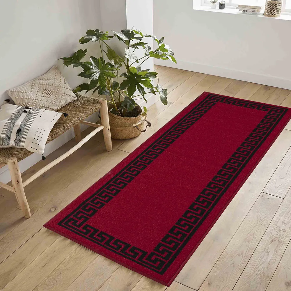 Havana Greek Key Anti Slip Door Mat - Red, Nylon