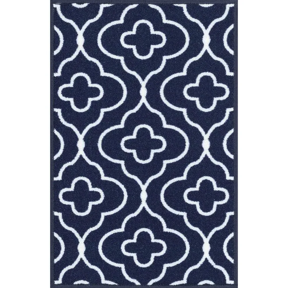 Havana Quatrefoil Anti Slip Door Mat - Navy, Nylon