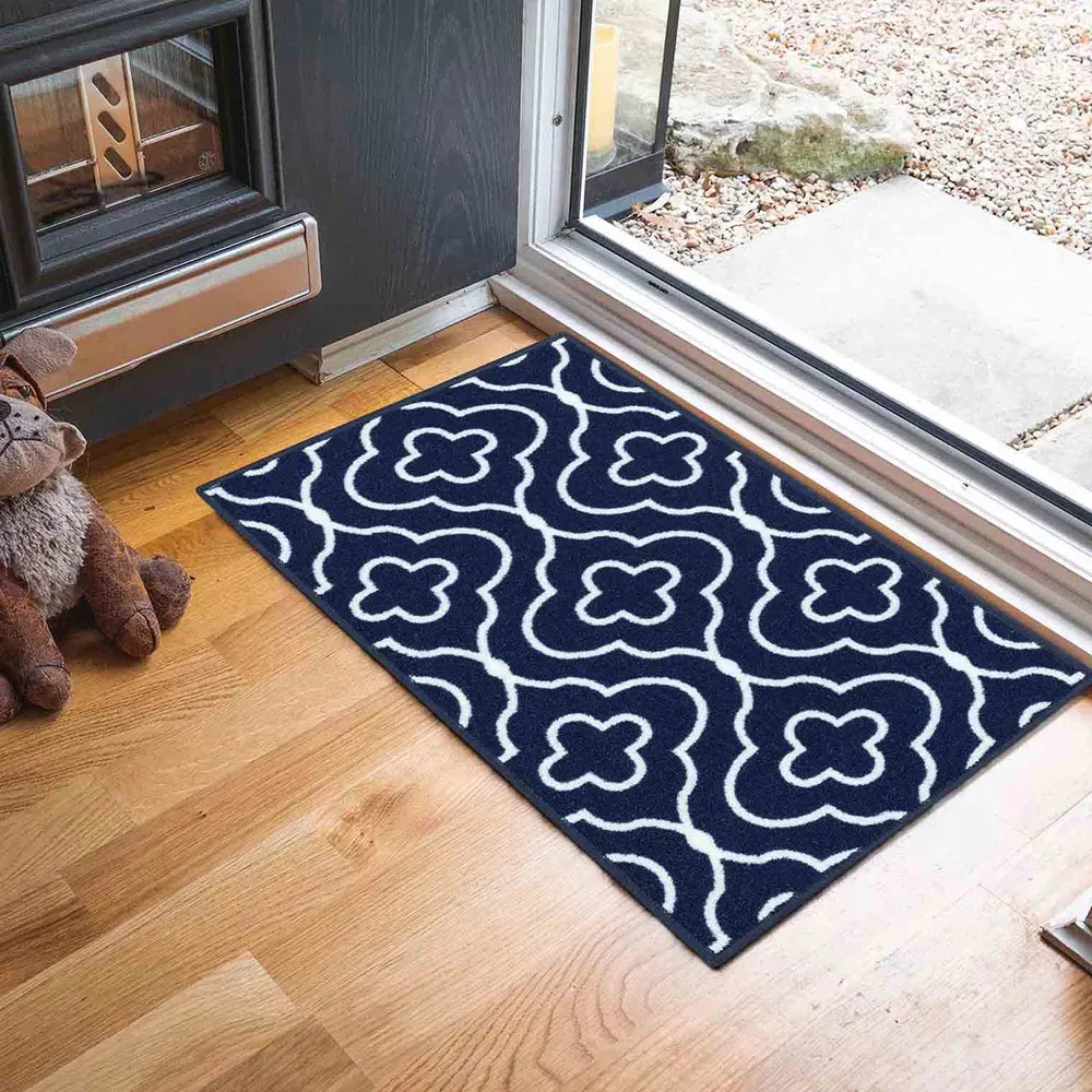 Havana Quatrefoil Anti Slip Door Mat - Navy, Nylon