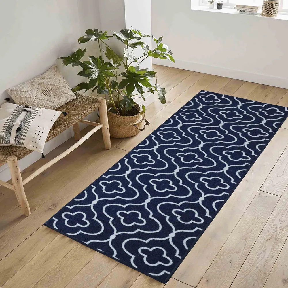 Havana Quatrefoil Anti Slip Door Mat - Navy, Nylon