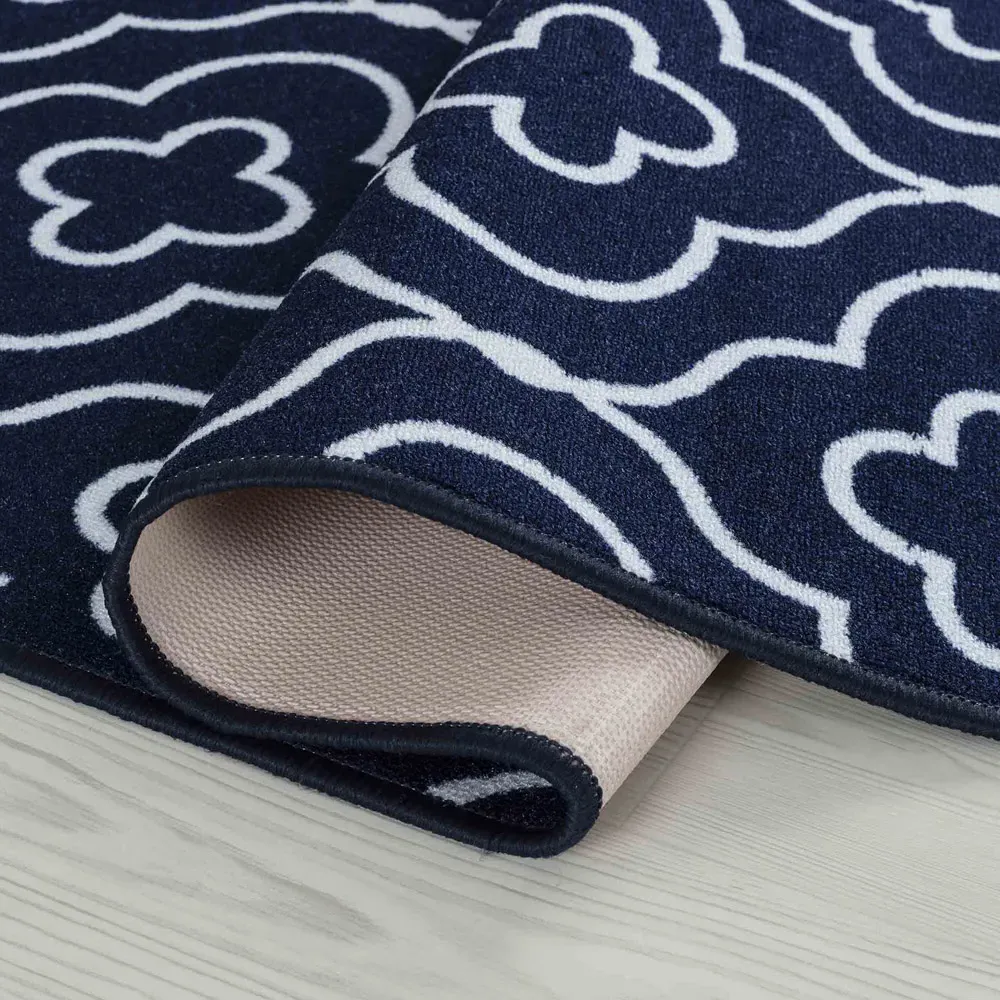 Havana Quatrefoil Anti Slip Door Mat - Navy, Nylon