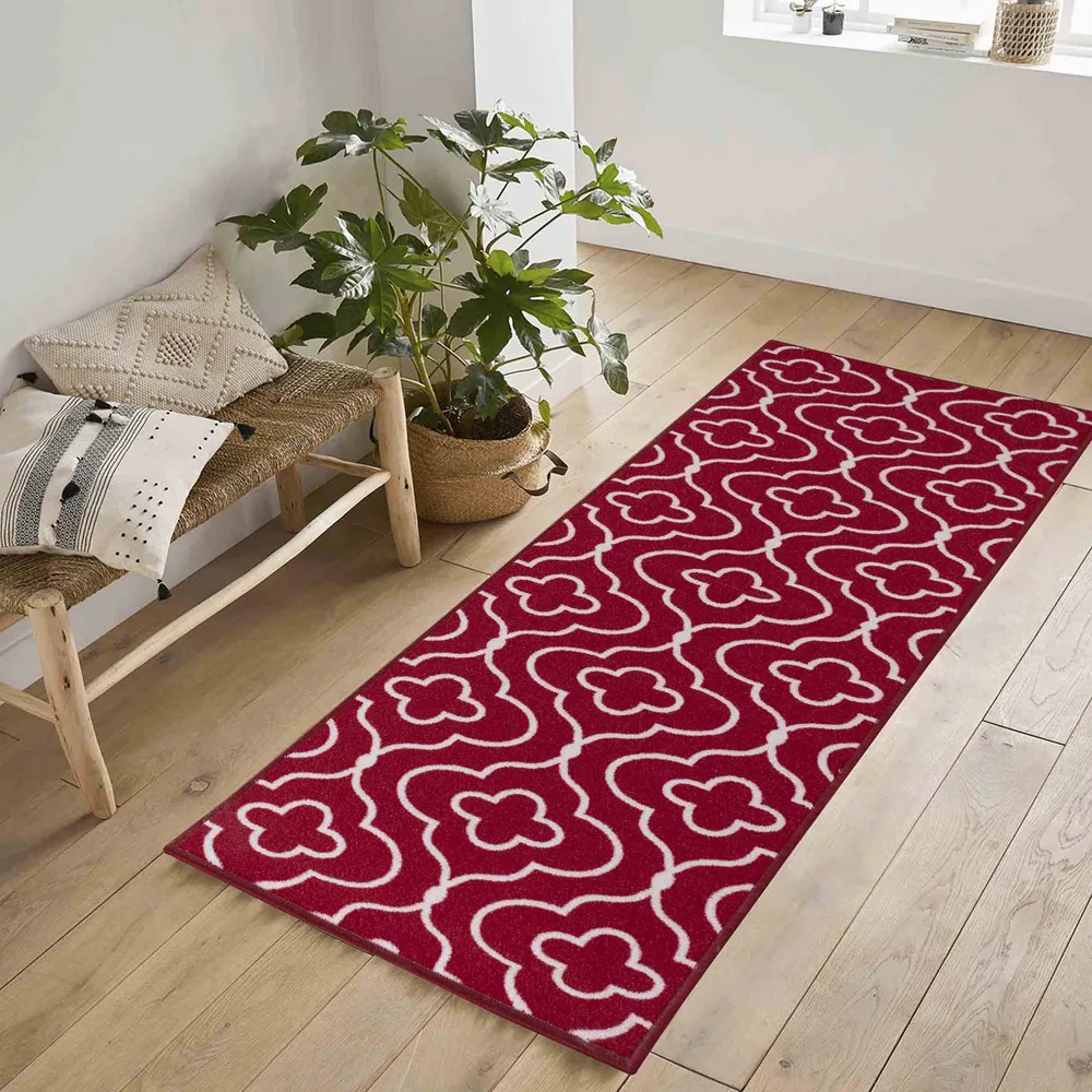Havana Quatrefoil Anti Slip Door Mat - Red, Nylon