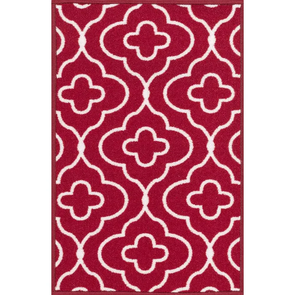 Havana Quatrefoil Anti Slip Door Mat - Red, Nylon