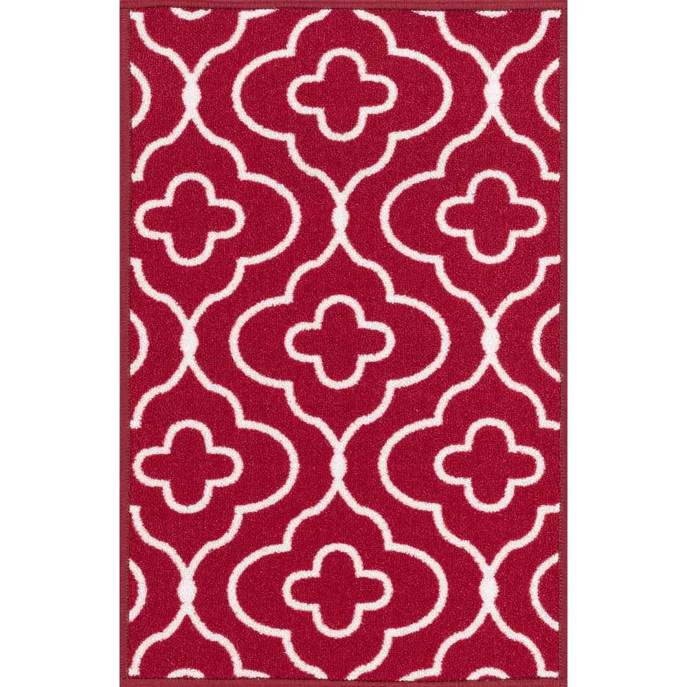 Havana Quatrefoil Anti Slip Door Mat - Red, Nylon