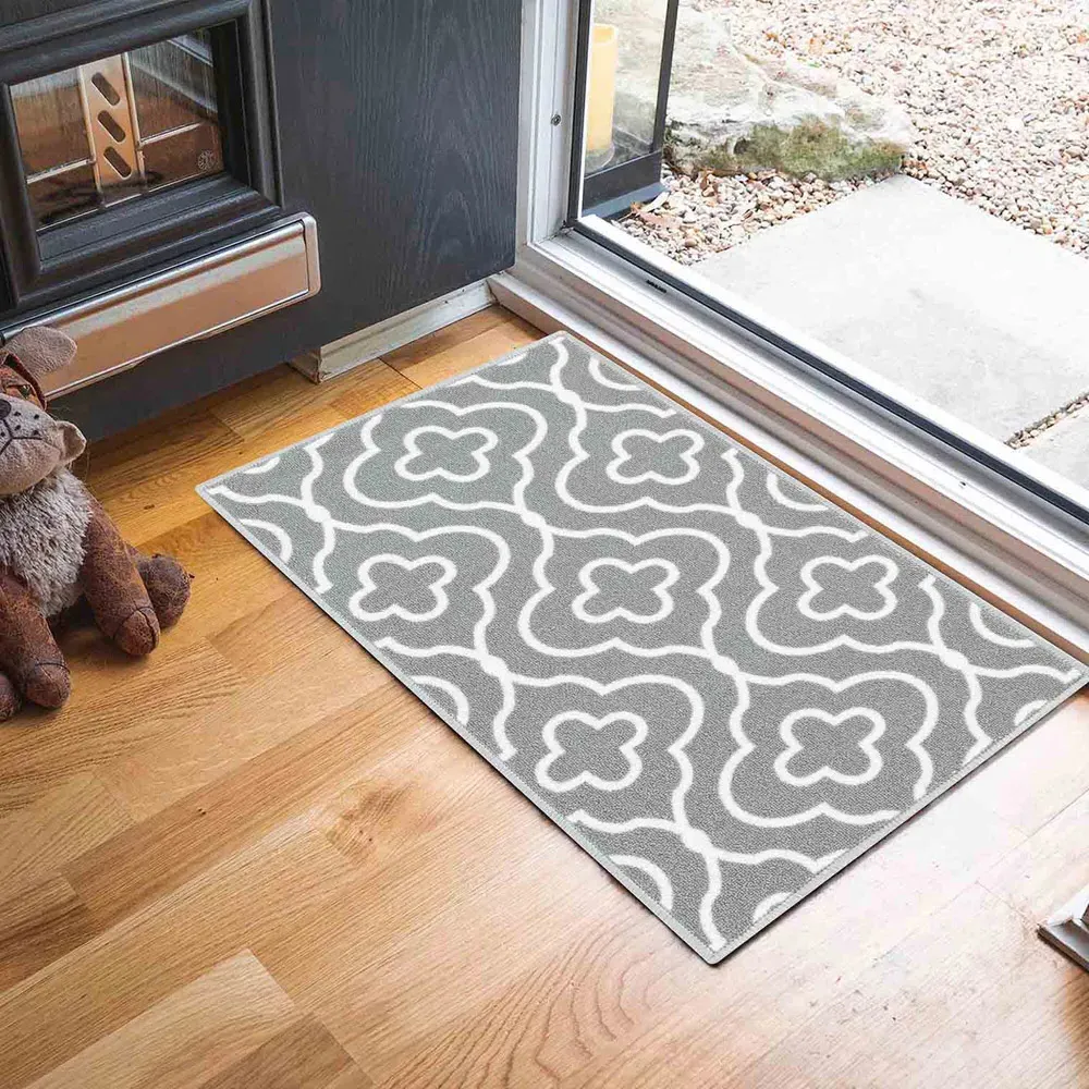 Havana Quatrefoil Door Mat with Anti Slip - Grey, Nylon