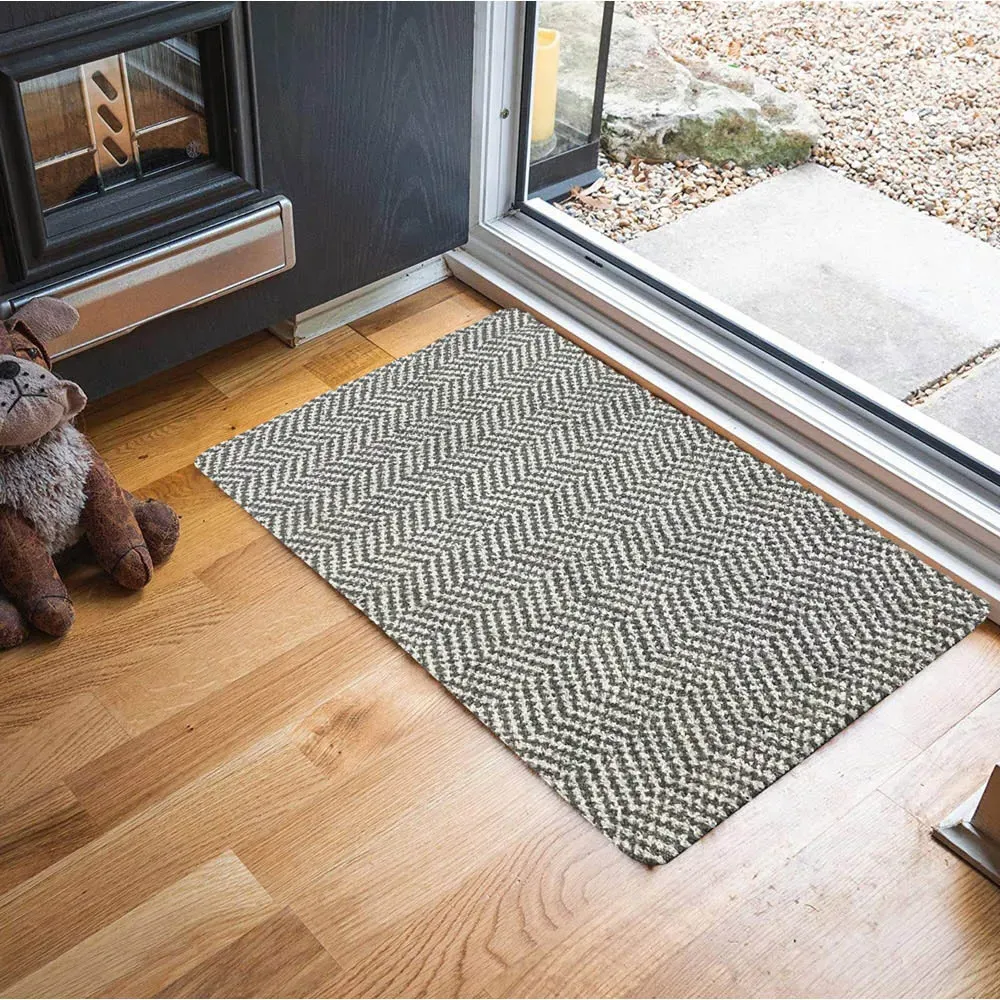 Herringbone Anti Slip Door Mat - Silver