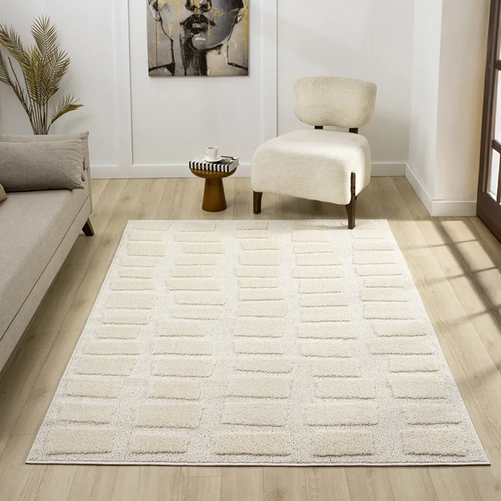 Isabella Embossed Cobble Rug - Cream, Polypropylene