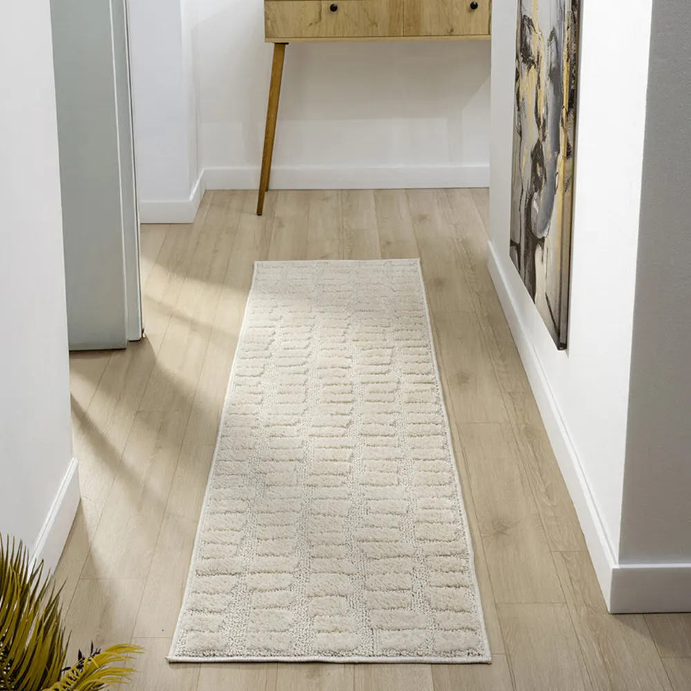 Isabella Embossed Cobble Rug - Cream, Polypropylene