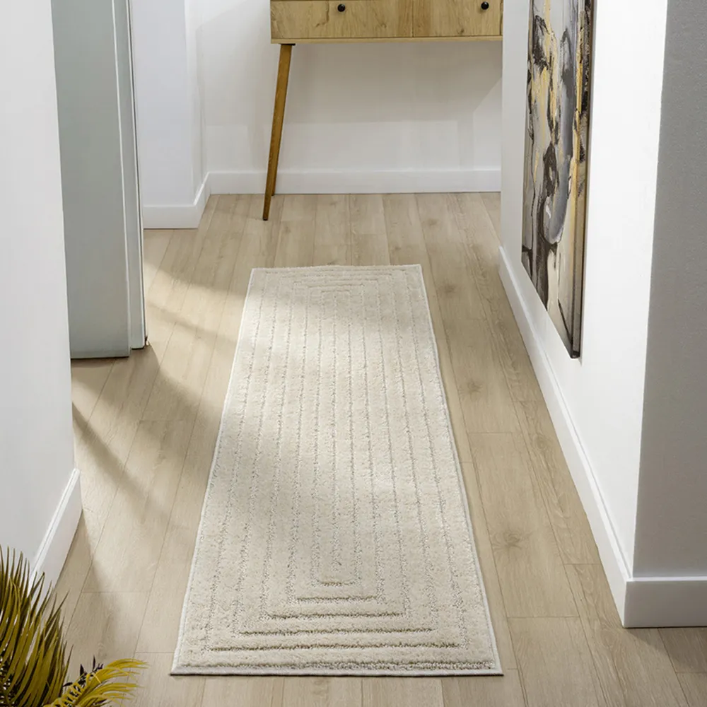 Isabella Embossed Geometric Rectangle Rug - Cream, Polypropylene