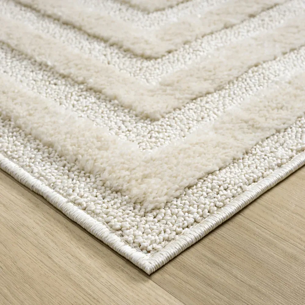 Isabella Embossed Geometric Rectangle Rug - Cream, Polypropylene