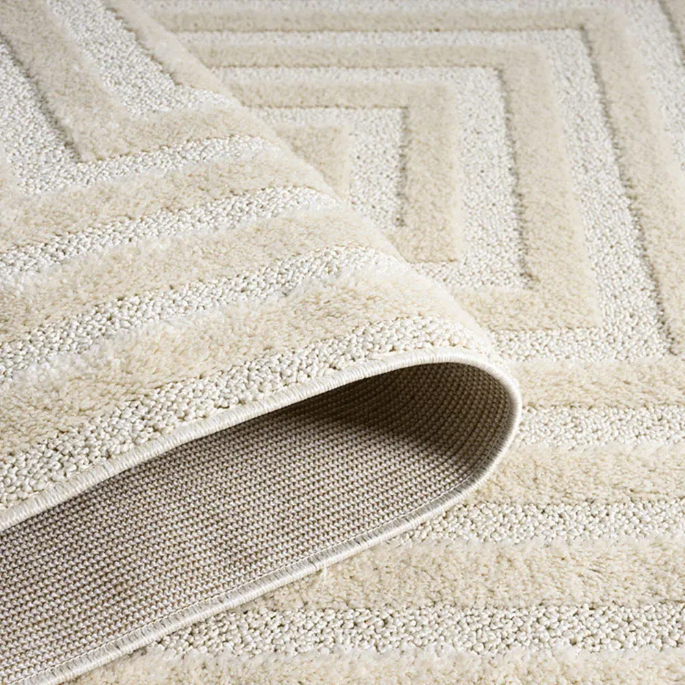 Isabella Embossed Geometric Rectangle Rug - Cream, Polypropylene