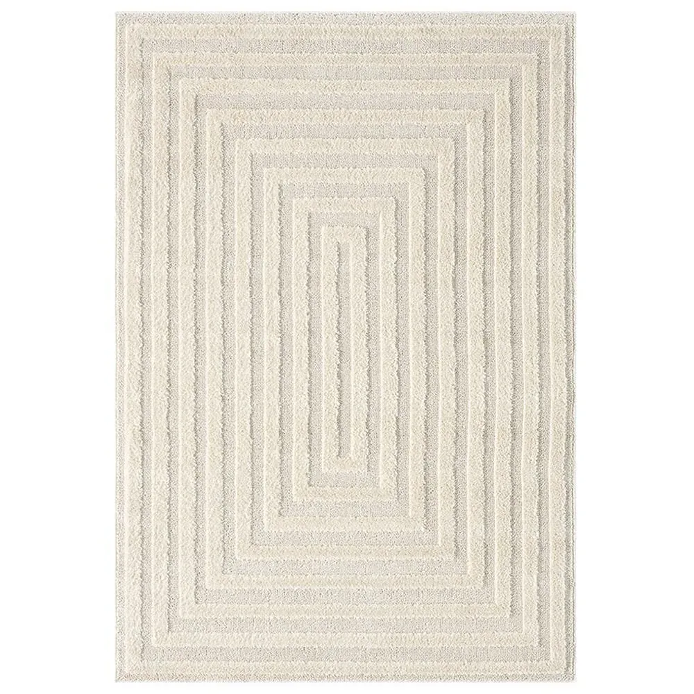 Isabella Embossed Geometric Rectangle Rug - Cream, Polypropylene