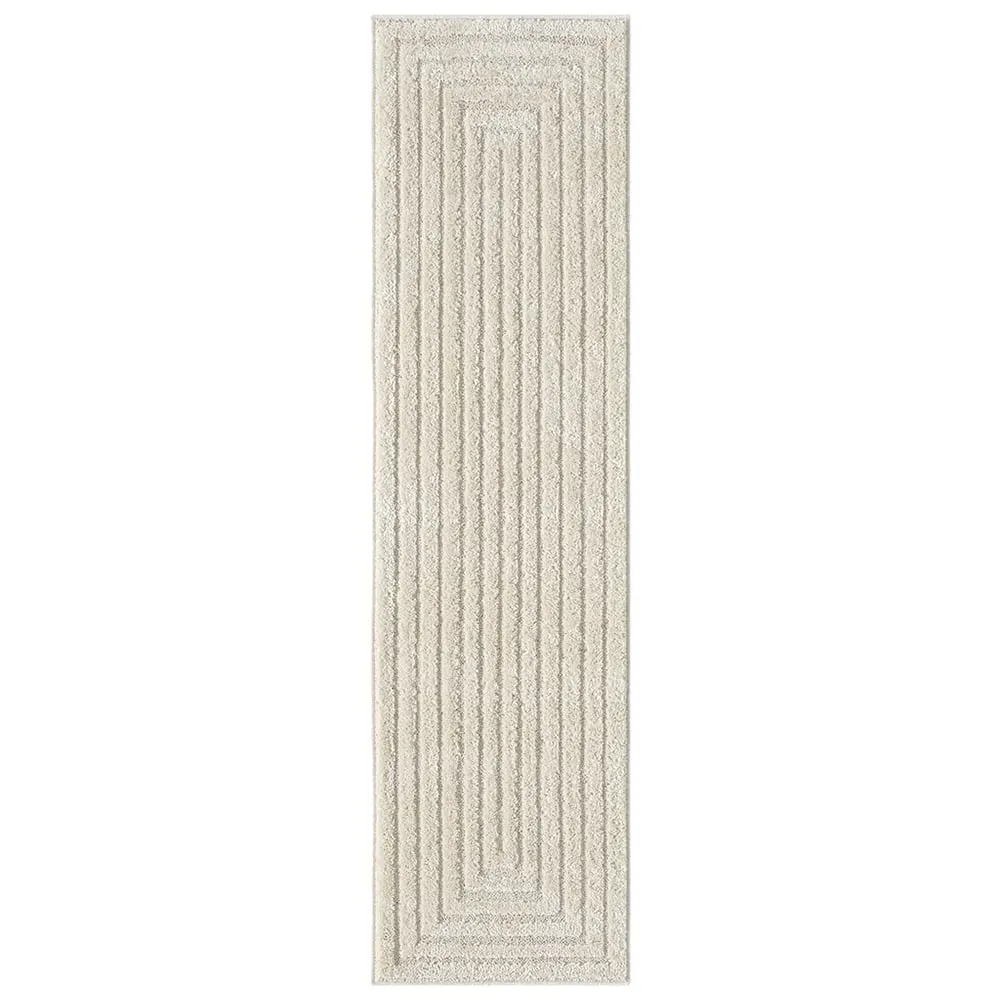 Isabella Embossed Geometric Rectangle Rug - Cream, Polypropylene