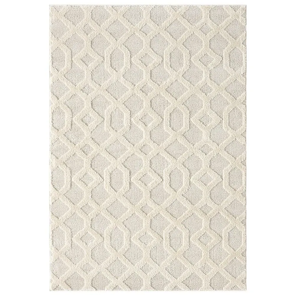 Isabella Embossed Imperial Trellis Rug - Cream, Polypropylene
