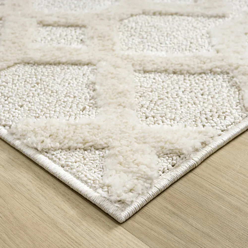 Isabella Embossed Imperial Trellis Rug - Cream, Polypropylene