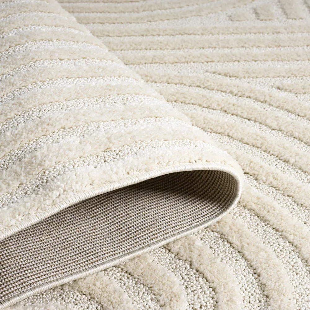 Isabella Embossed Mazia Arch Lines Rug - Cream, Polypropylene
