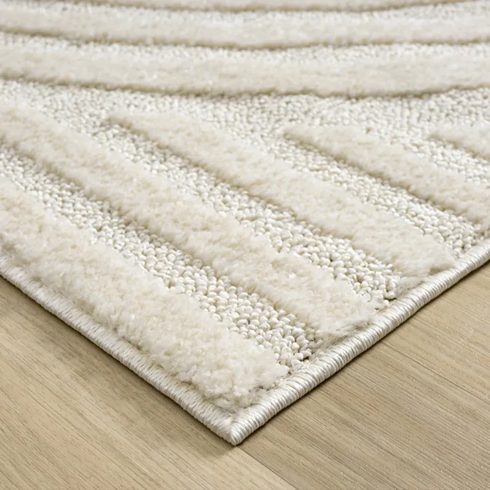 Isabella Embossed Mazia Arch Lines Rug - Cream, Polypropylene