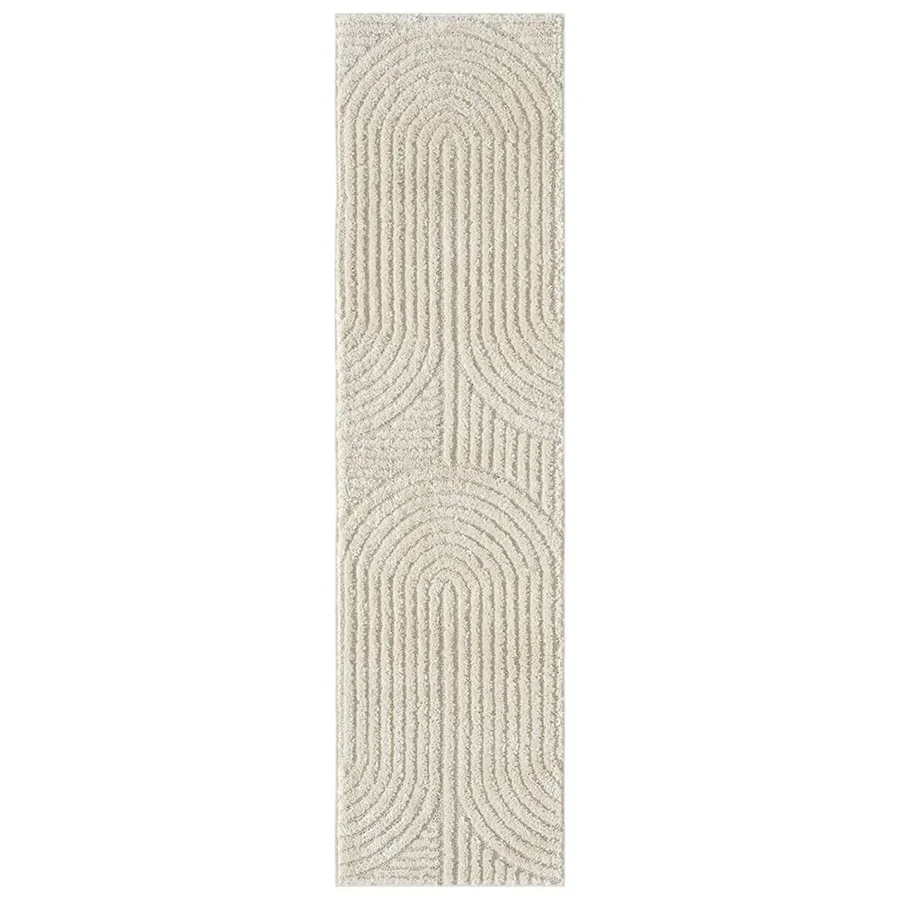 Isabella Embossed Mazia Arch Lines Rug - Cream, Polypropylene