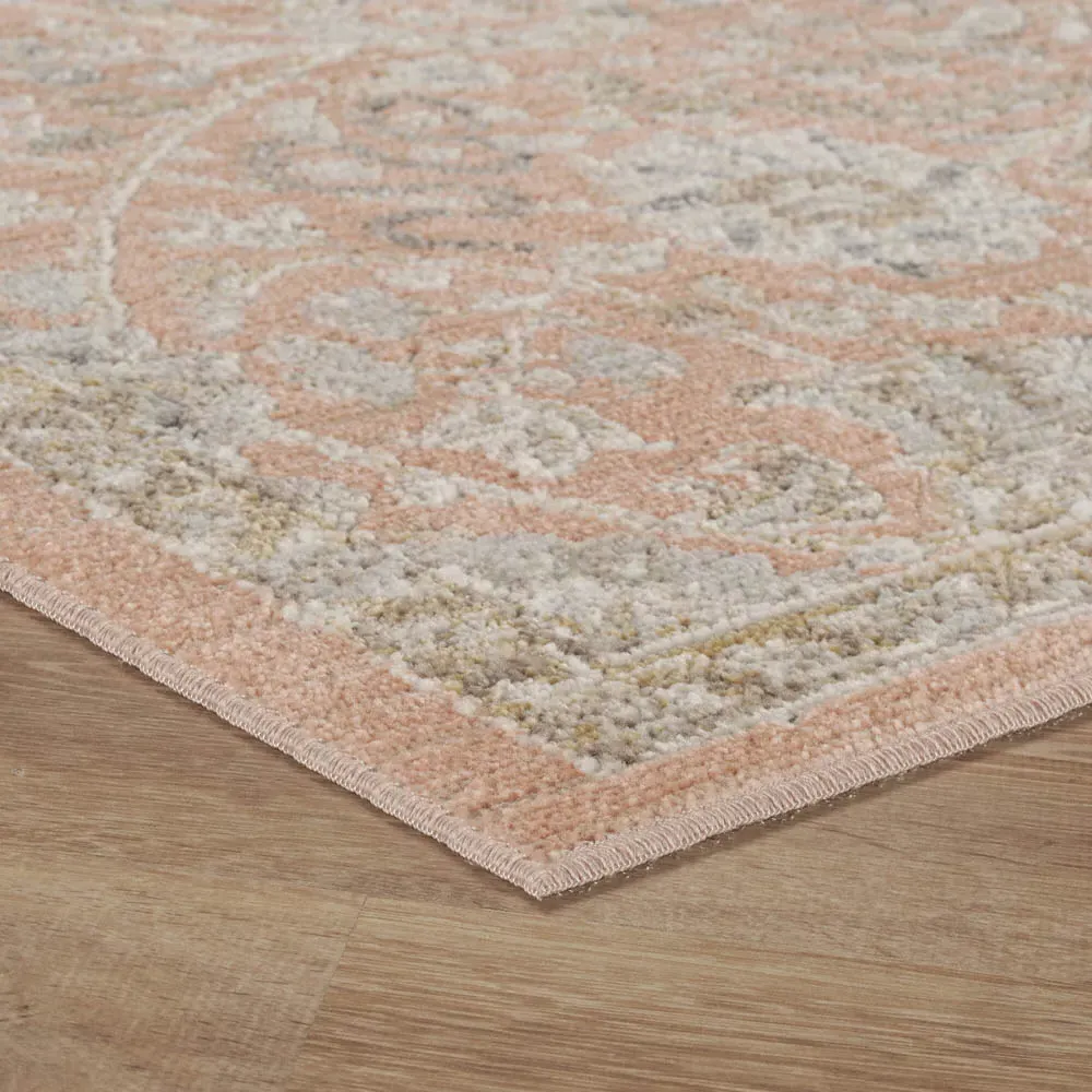Maia Coral Floral Non Slip Rug - Orange, Polypropylene