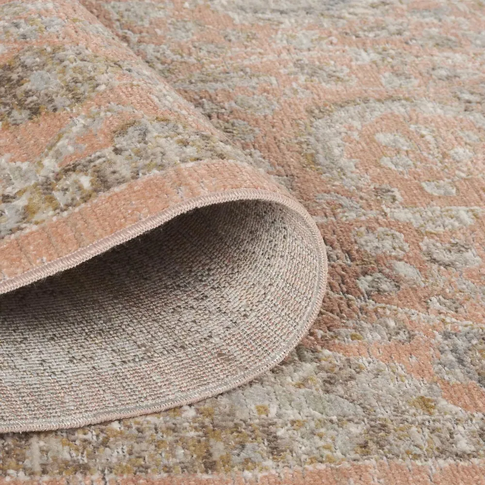 Maia Coral Floral Non Slip Rug - Orange, Polypropylene