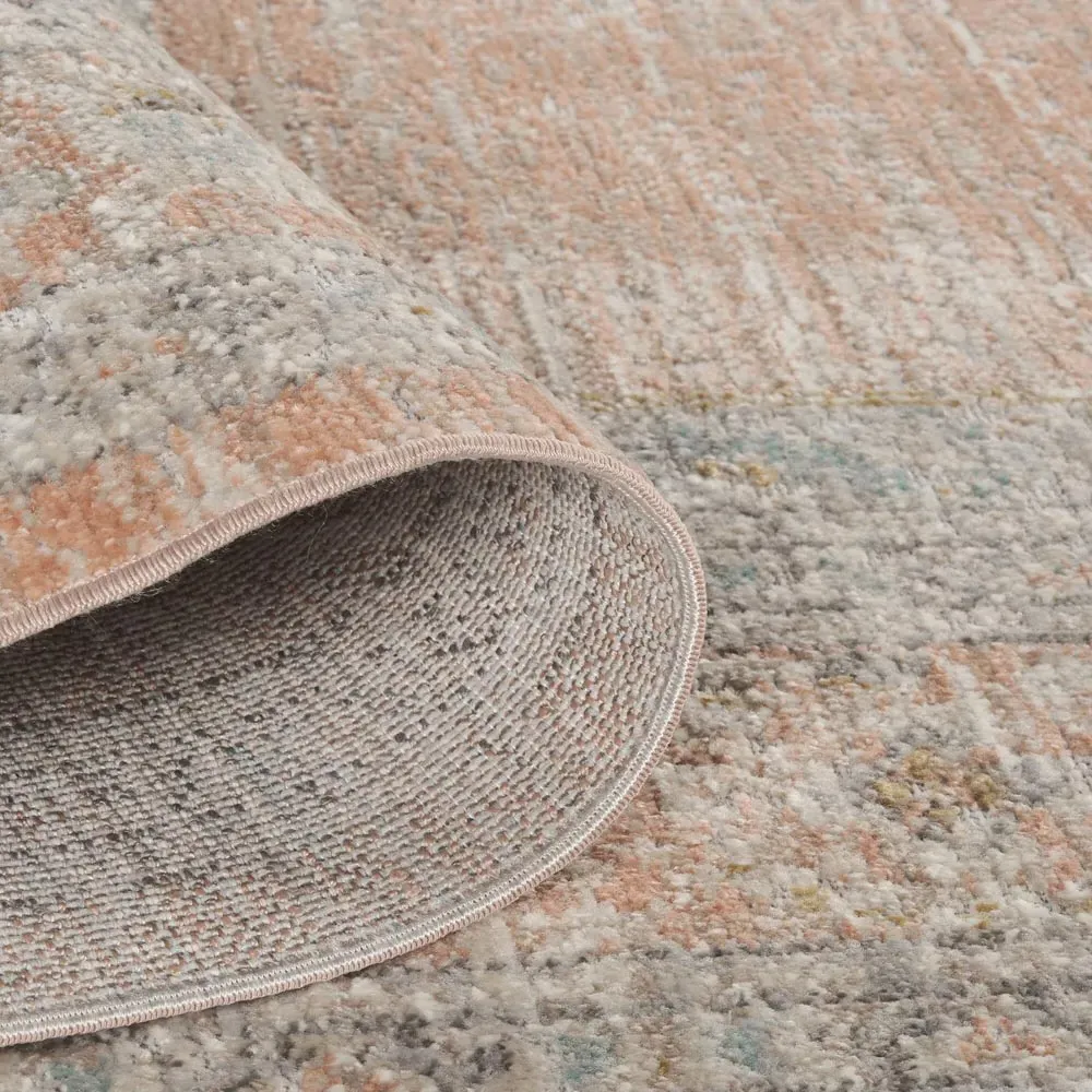 Maia Coral Orchid Floral Non Slip Rug - Orange, Polypropylene